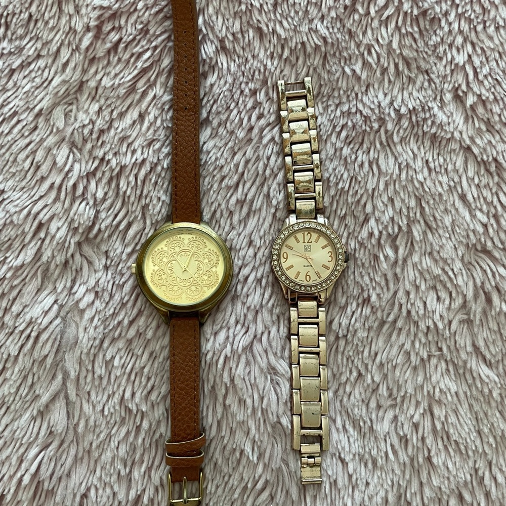Rose gold, gold, leather band